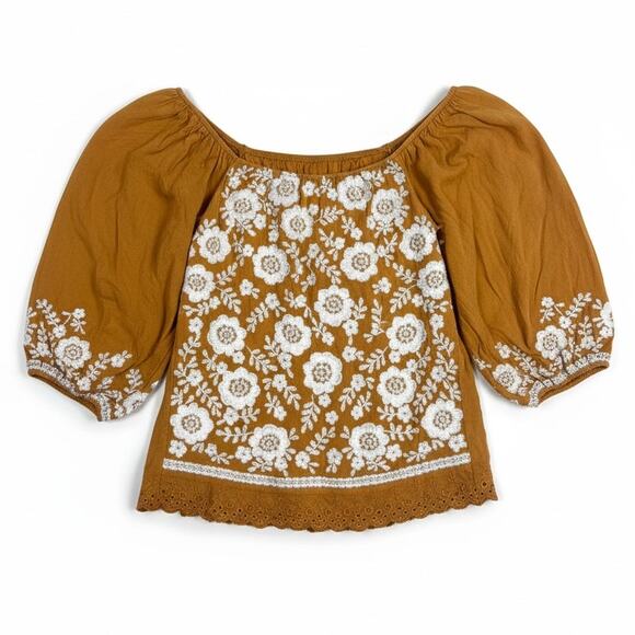 Savanna Jane Women L Boho Festival Floral Embroidered Cottagecore Peasant Blouse - Picture 1 of 12